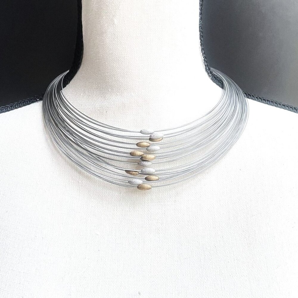 Fernd Schmid Wide Frosted Olive Necklace Steel Cable Silver Gold Vermeil…